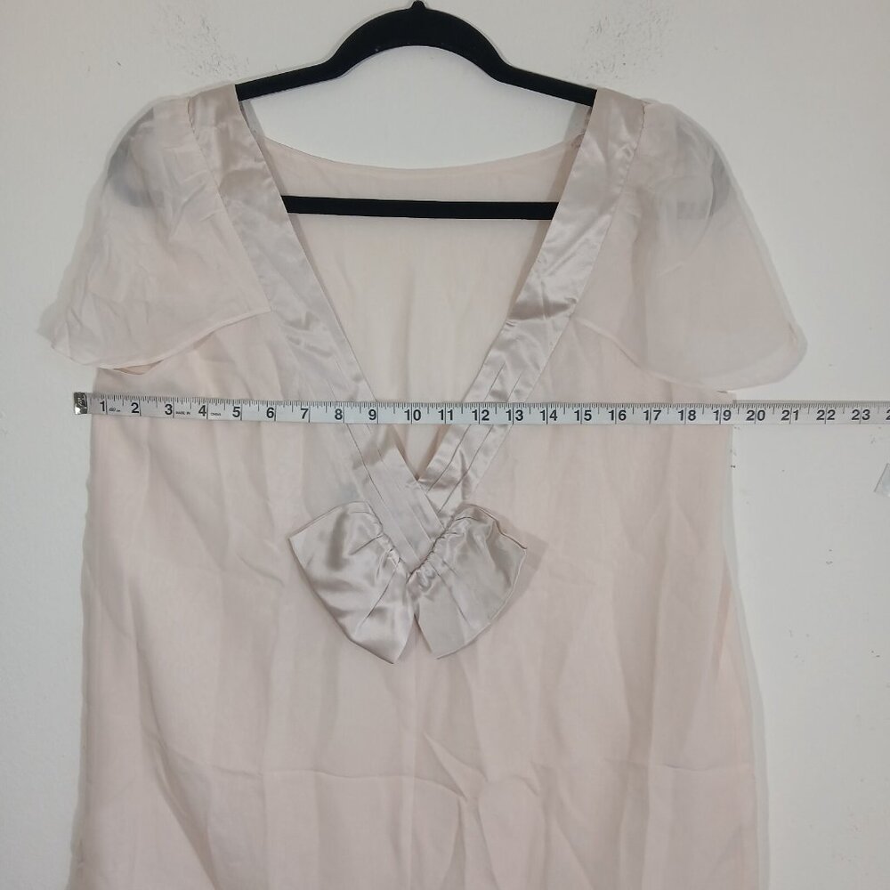 Moda International L Silk Blouse Light Ivory V-Neck Flutter Sleeve Dressy Look - Picture 7 of 9